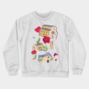 Abstract illustration of an Italian village and flowers Crewneck Sweatshirt